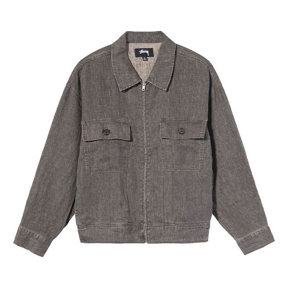 Stussy Boxy Linen Zip Jacket Loose Solid Color Zipper Unisex Gray 115569
