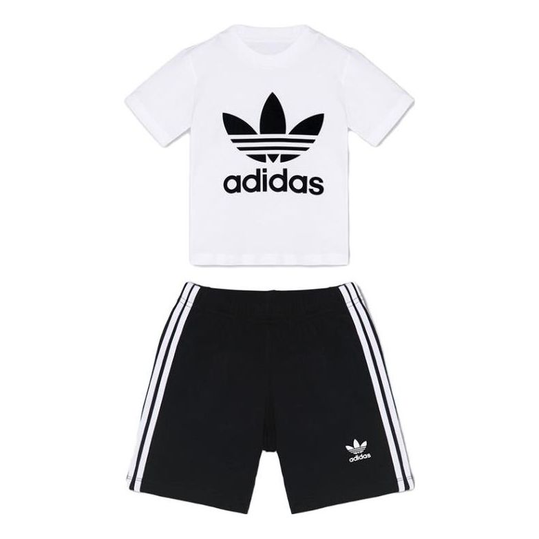 (TD) طقم شورت وقميص adidas Trefoil "أبيض وأسود" FI8318