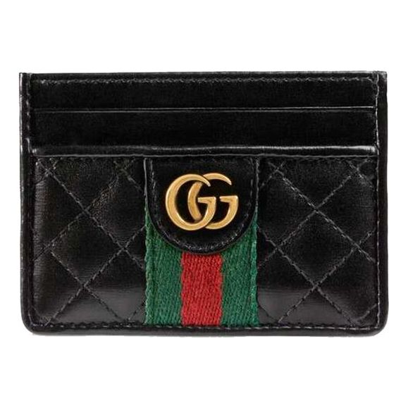 بطاقة Gucci GG Logo من جلد البقر باللون الأسود/الأحمر/الأخضر 536454-0YKBT-1060