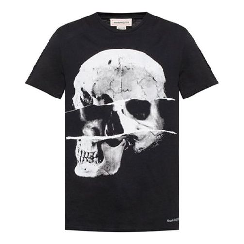 Men's Alexander McQueen Large Skeleton Printing Short Sleeve Black 582939-QNZ7B-0901