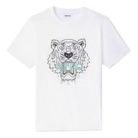Men's KENZO Tiger Head Printing Pattern Round Neck Short Sleeve White FA65TS0204YA-01