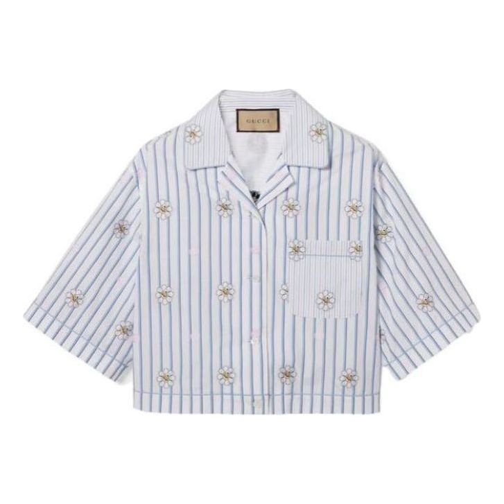 (WMNS) Gucci Interlocking G And Flower Print Shirt 'White Light Blue' 781761-ZAQFF-9241