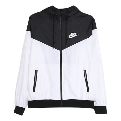 Nike Woven Windproof Athleisure Casual Sports Colorblock Hooded Jacket Black White AJ7936-100