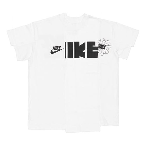 (WMNS) تيشيرت Nike x Sacai Splicing Logo بأكمام قصيرة "أبيض" CD6311-100