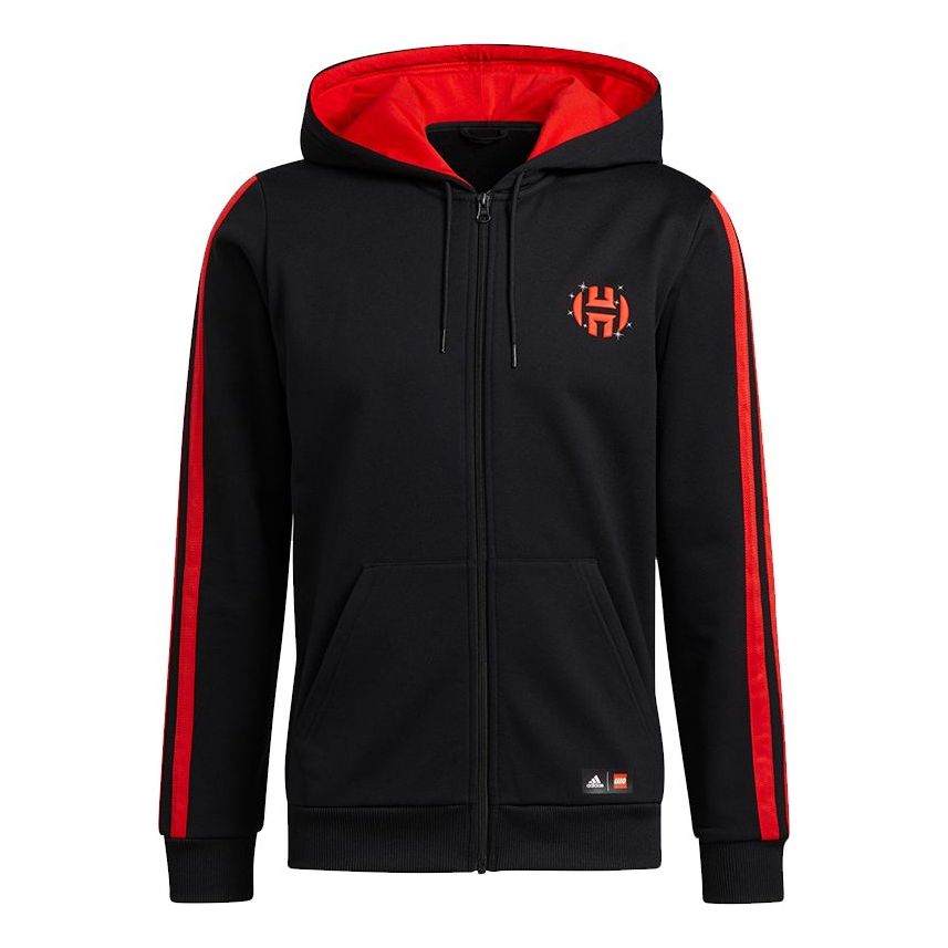 Men's adidas x Harden Fz Lego Blocks Crossover Pattern logo Sports Hooded Jacket Black H51239