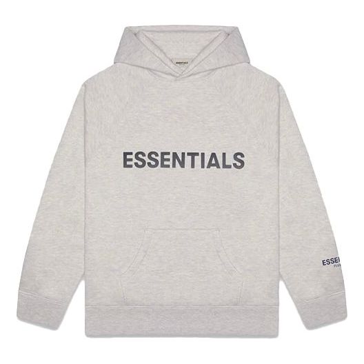 هودي من Fear of God Essentials خريف وشتاء ٢٠٢٠، مزين بتطريز سيليكون ثلاثي الأبعاد، "Heather Oatmeal"، FOG-FW20-341
