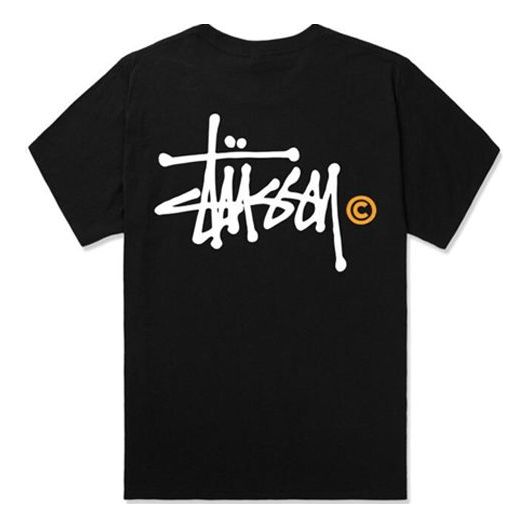 Stussy Basic Tee Orange Yellow C Logo Back Printing Casual Short Sleeve Unisex Black 1903712