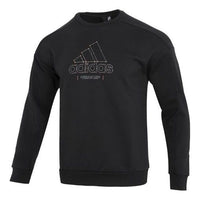 Men's adidas Th Mh Crew Logo Athleisure Casual Sports Round Neck Black HM5152