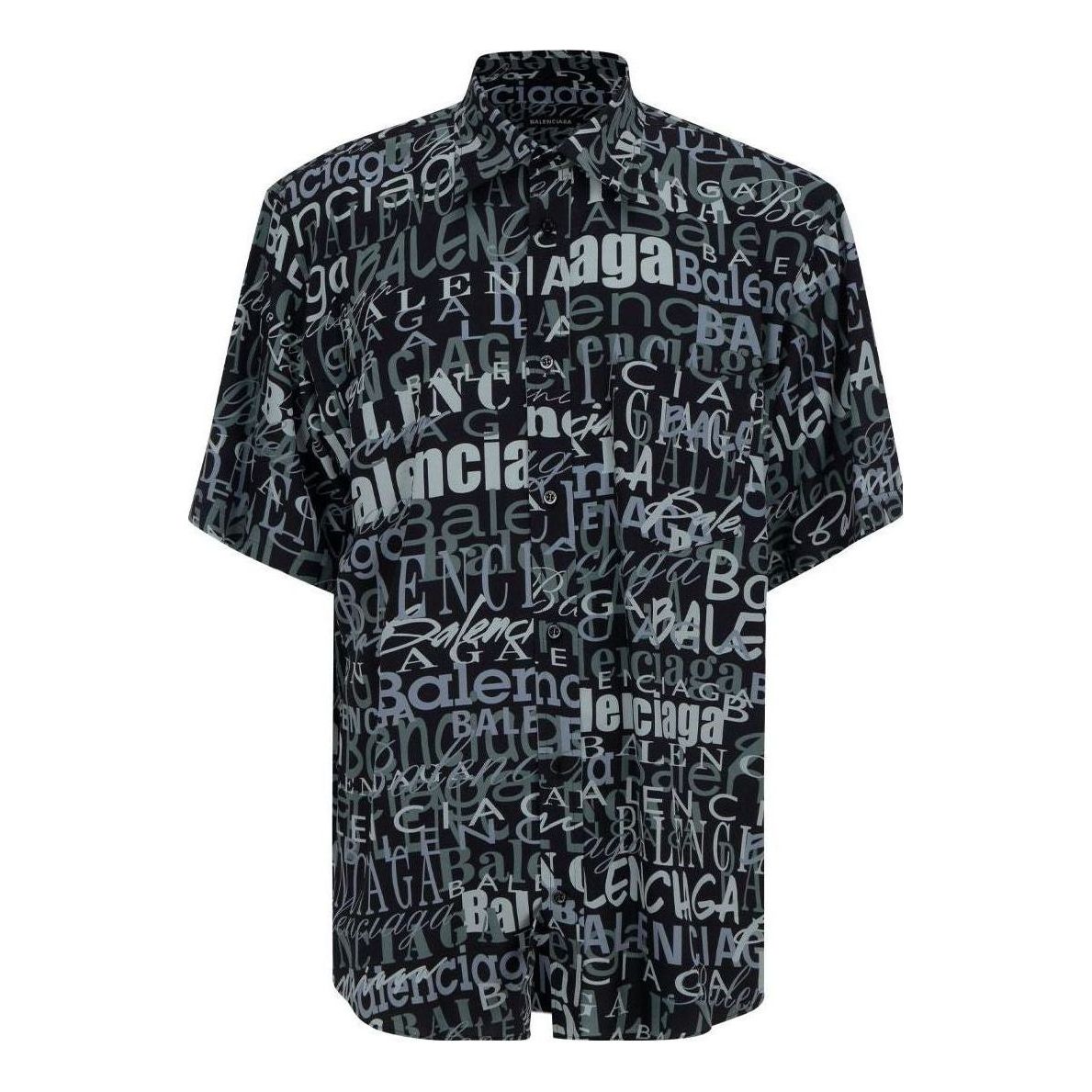 Balenciaga 'Mixed Typo' Logo Print Short Sleeve Shirt 'Black Grey' 556854TELF21269