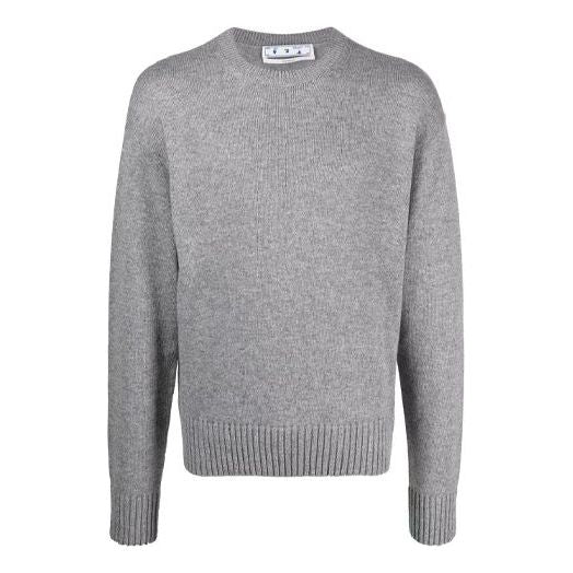 Men's Off-White FW21 Basic Round Neck Pullover Wool Sweater Gray OMHE091F21KNI0010606