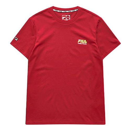 Men's Fila Yellow logo Short Sleeve Red T-Shirt T11M026102F-RD