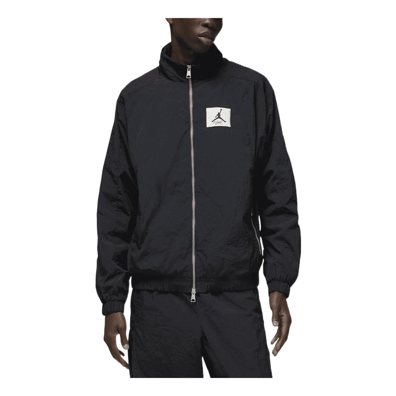 Men's Air Jordan Essentials Chest Brand Logo Patch Stand Collar Jacket Black DQ7336-010
