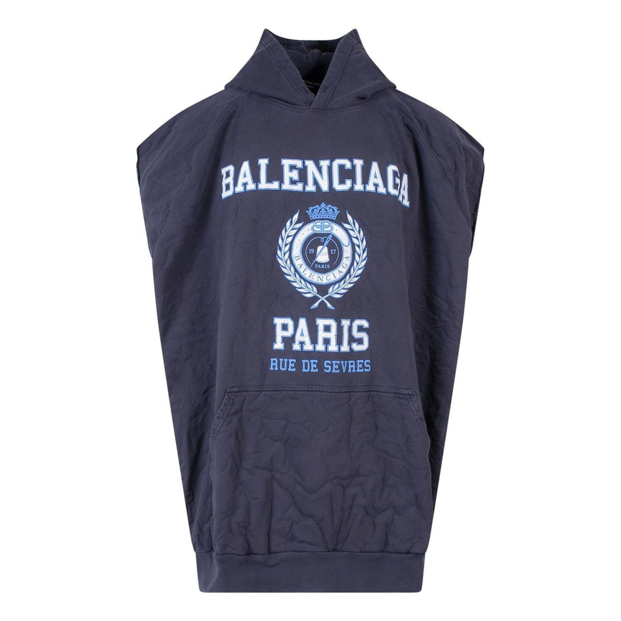 Balenciaga Est. 1917 College Logo Oversized Sleeveless Hooded Sweatshirt 'Navy' 697875TMV964140