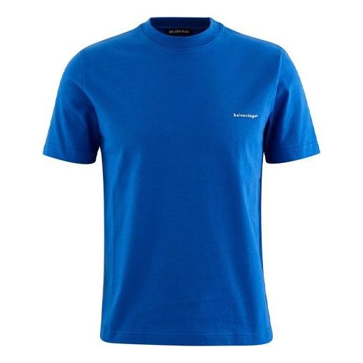 Men's Balenciaga SS21 Alphabet Small Logo Short Sleeve Blue 556151TBV438077