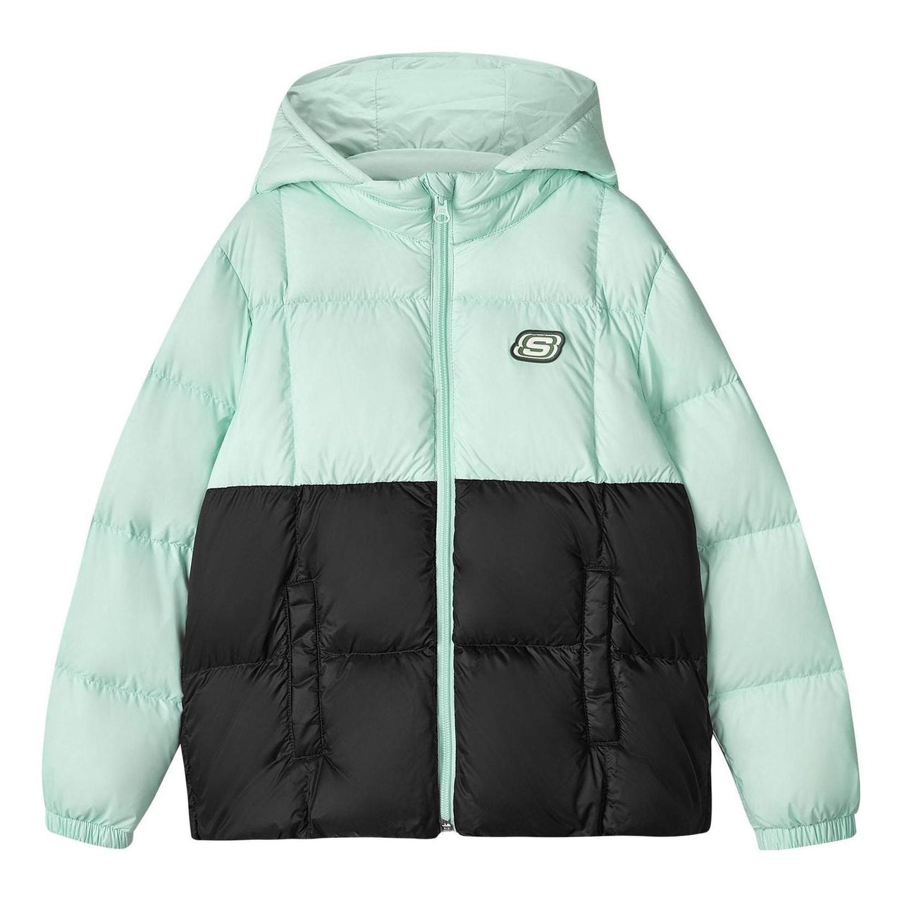 (GS) Skechers Casual Color Block Hooded Woven Down Jacket 'Green Black' L423K100-0016