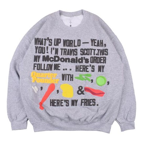 Travis Scott Cactus Jack x Mcdonald x CPFM Unisex Printing Sweatshirt Grey TC-17