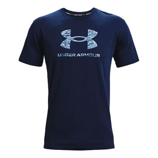 Men's Under Armour Round Neck Pullover Logo Athleisure Casual Sports Short Sleeve Blue 1365199-408