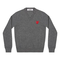 COMME des GARCONS PLAY V-Neck L/S T-shirt Red Emblem 'Grey' AZ-N002-051-3