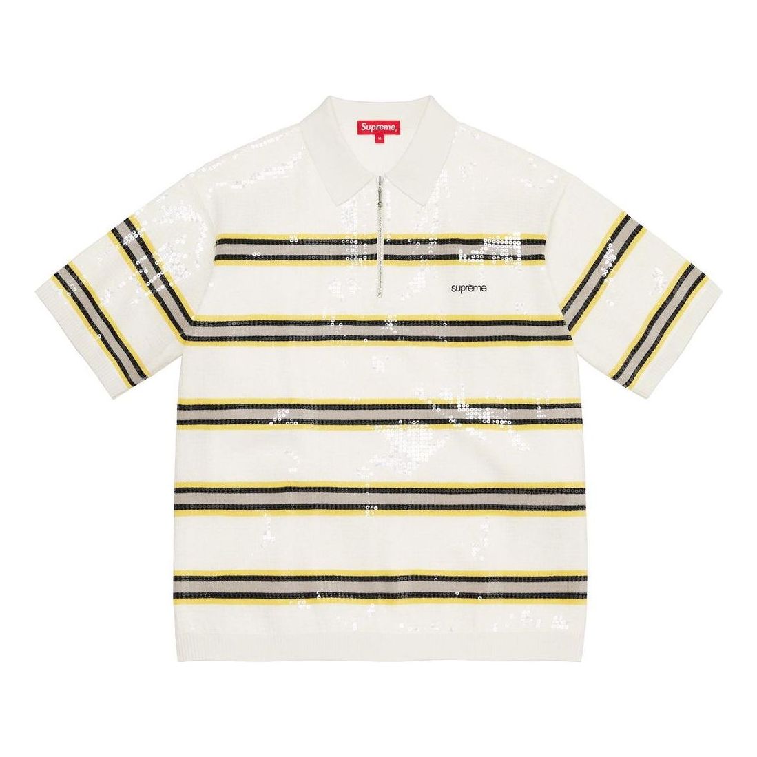 Supreme Sequin Stripe Zip Polo 'White Yellow Grey' SUP-SS23-245