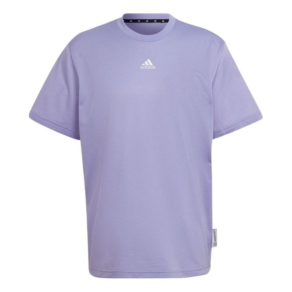 Men's adidas Mesh Breathable Large Logo Round Neck Short Sleeve Japanese Version Purple T-Shirt HB6555