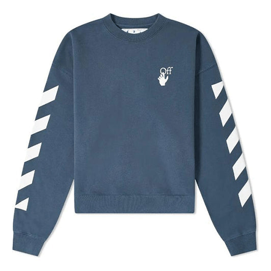 Men's Off-White SS21 Logo Printing Stripe Round Neck Loose Fit Blue 0MBA035F20FLE0034901