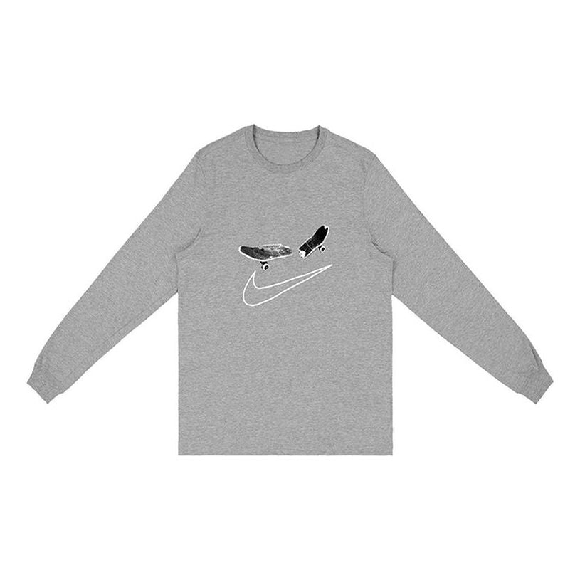 Travis Scott Cactus Jack x Nike Crossover Skateboard Pattern Printing Round Neck Long Sleeves Unisex Gray TC-12