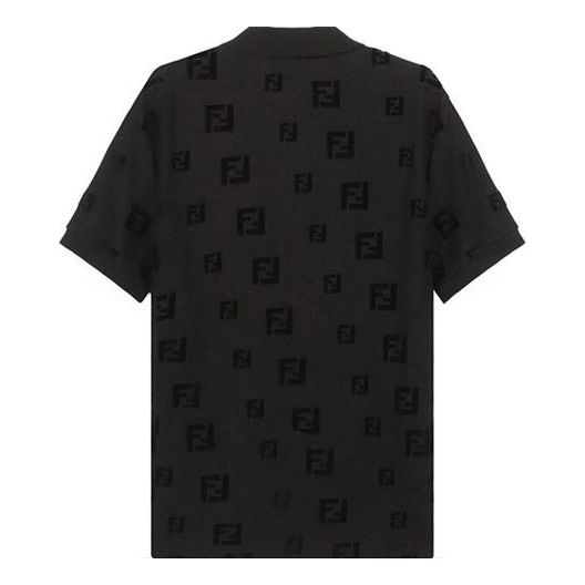 Men's FENDI SS21 FF Pattern Cotton Short Sleeve Polo Shirt Black FAF572AE15F0GME