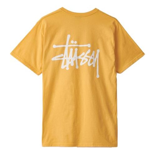 Men's Stussy Basic Tee Printing Logo Short Sleeve Orange Yellow 1904416