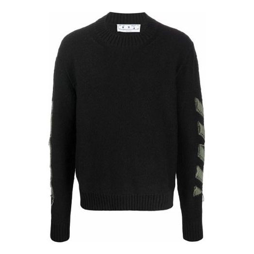 بلوفر رجالي من الصوف بنقشة سهم من Off-White FW21 برقبة دائرية وقصّة فضفاضة باللون الأسود OMHE088F21KNI0011055