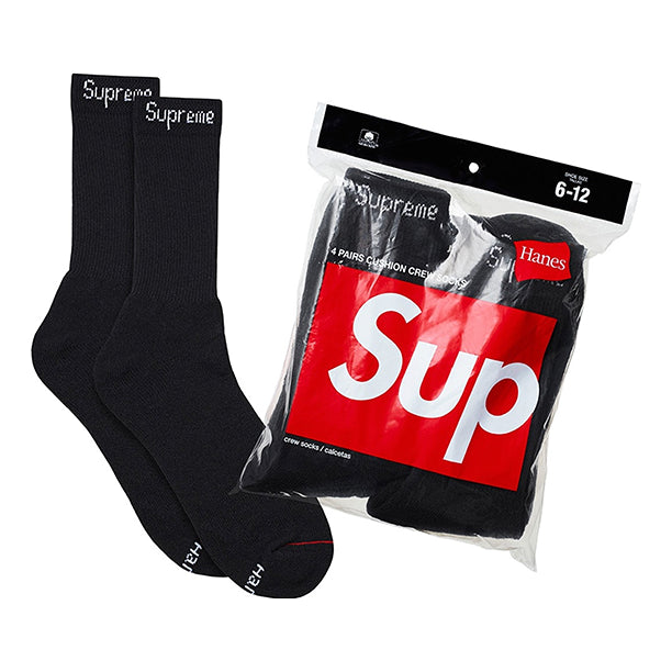 Supreme x Hanes Crew Socks (4 Pack) 'Black' SUP-SS18-569