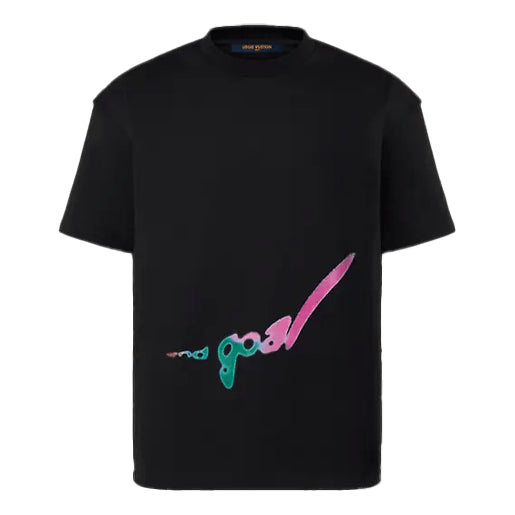 Men's LOUIS VUITTON FW21 Alphabet Printing Round Neck Short Sleeve Black 1A971L