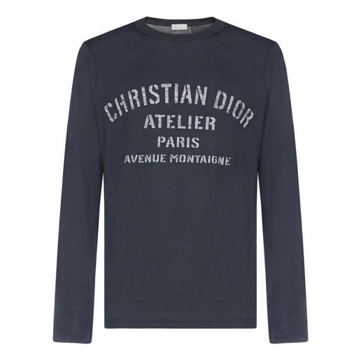 Men's DIOR Solid Color Printing Cotton Casual Round Neck Long Sleeves Navy Blue 043J611A0589-589