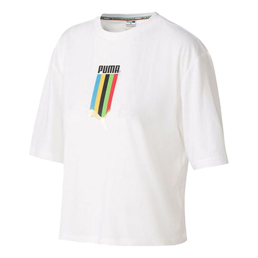 (WMNS) PUMA Rainbow Logo Print Loose T-Shirt 'White' 599998-62