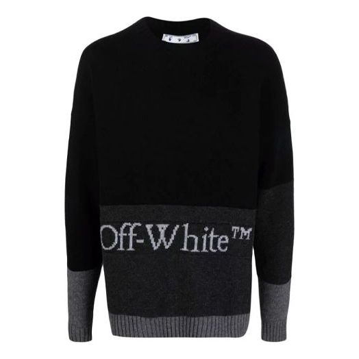 Off-White FW21 Logo Pattern Pullover Long Sleeves Black OMHE048F21KNI0011001