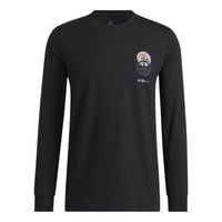 Men's adidas Back Alphabet Printing Cotton Knit Round Neck Pullover Long Sleeves Black T-Shirt HC7567