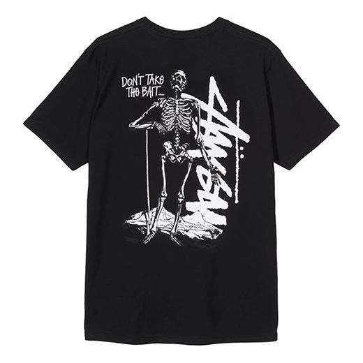 Stussy Dont Take The Bait Tee Skeleton Large Logo Short Sleeve Unisex Black 1904423-BLACK