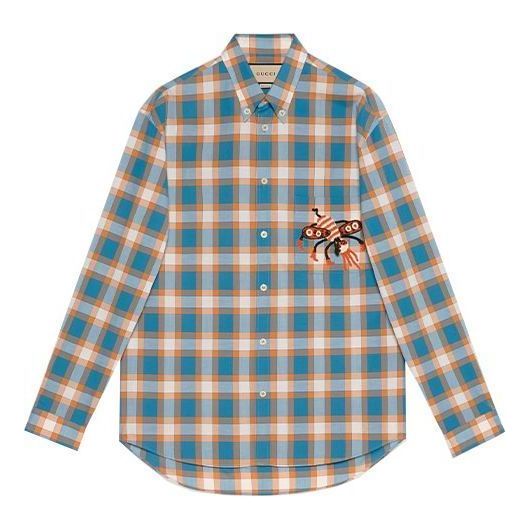 Gucci x Freya Hartas Animal Embroidery Check Shirt 'Blue' 654884-ZAG0Q-4374