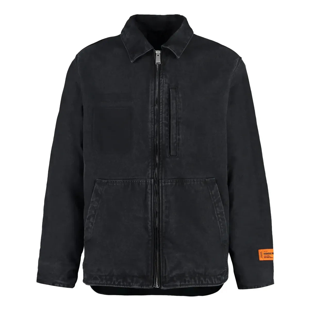 HERON PRESTON Collared Zip-Up Denim Jacket 'Black' HMEA062F21FAB00110001000