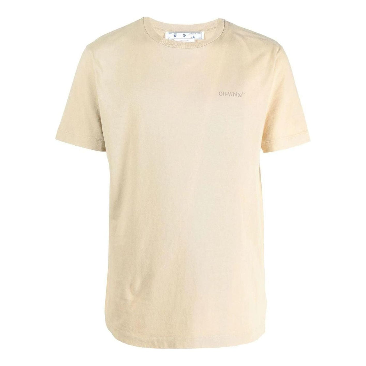 Men's Off-White FW22 Back Stripe Printing Round Neck Short Sleeve Ordinary Version Light Brown T-Shirt OMAA027F22JER0021717