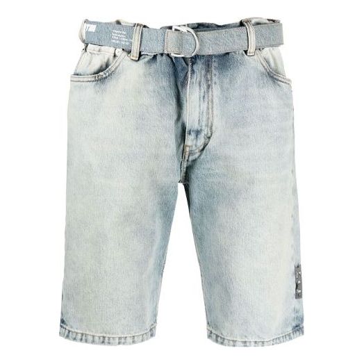 Off-White SS21 Belt Logo Printing Denim Shorts Version Blue OMYC005S21DEN0024501
