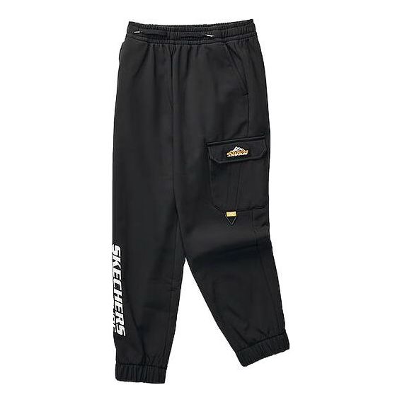 (GS) Skechers Letter Prinded Mid-Waist Elastic Knit Sports Pants 'Black White' L423B006-0018