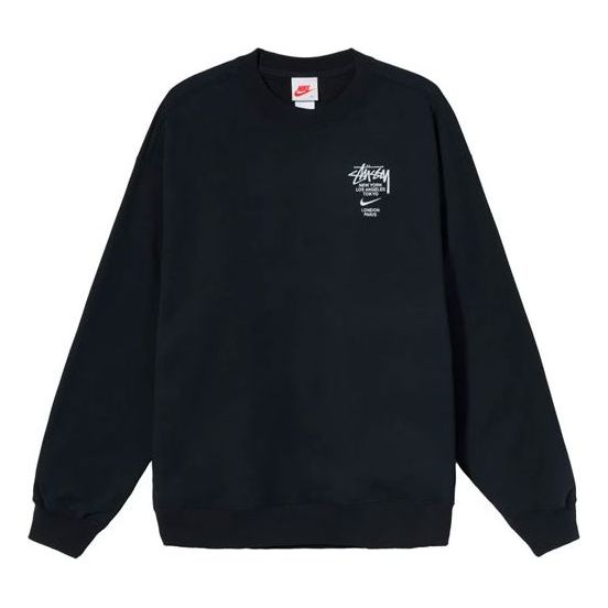 Stussy x Nike Chest Logo Round Neck Sports Fleece Lined Unisex US Edition Black DC4198-010