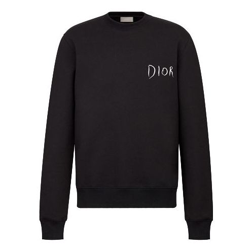 DIOR FW19 Embroidered Sketch Signed Logo Pullover Neck Sweatshirt Black 943J612E0531_C980