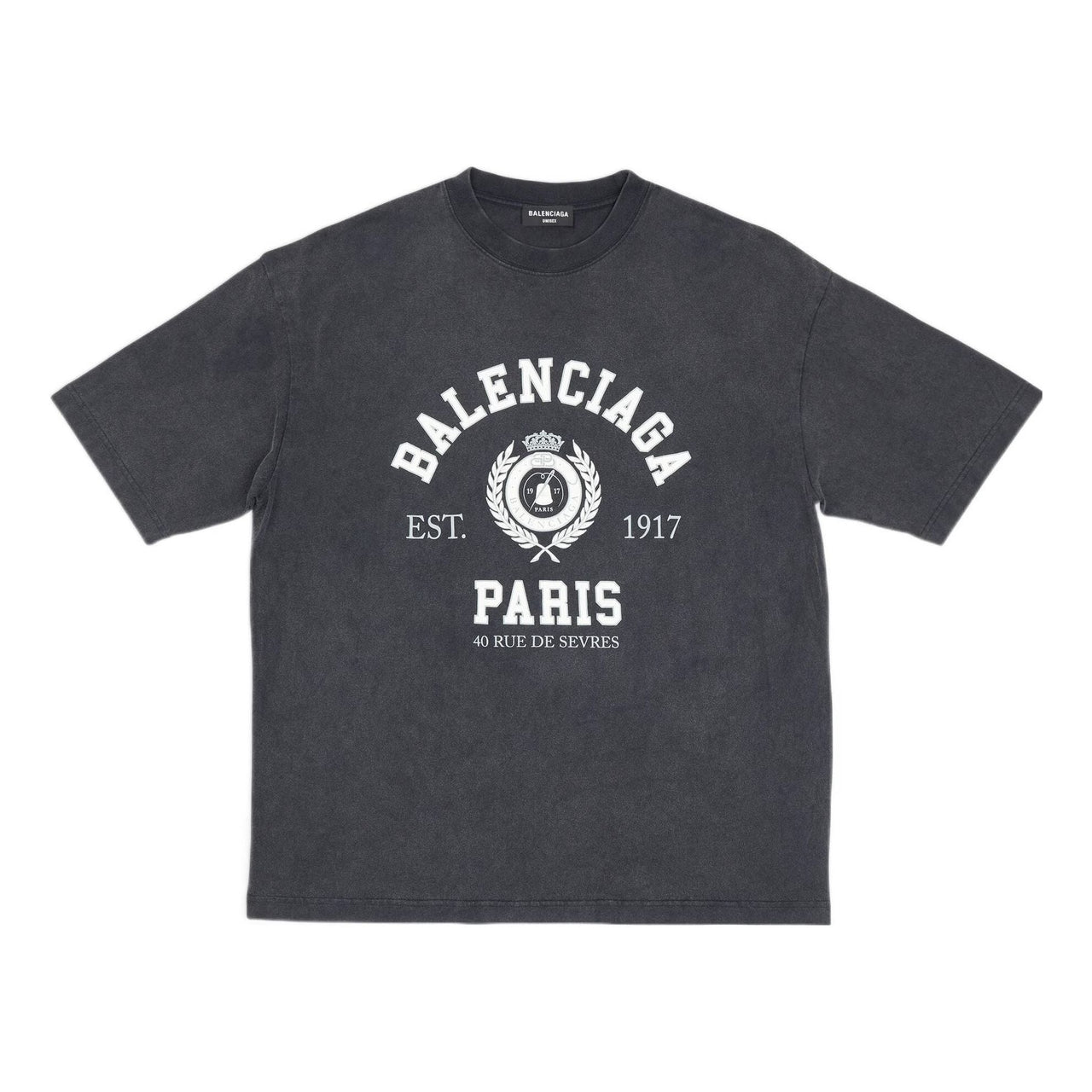 Balenciaga Varsity Logo Short Sleeve T-Shirt 'Washed Black' 612966TMV981000
