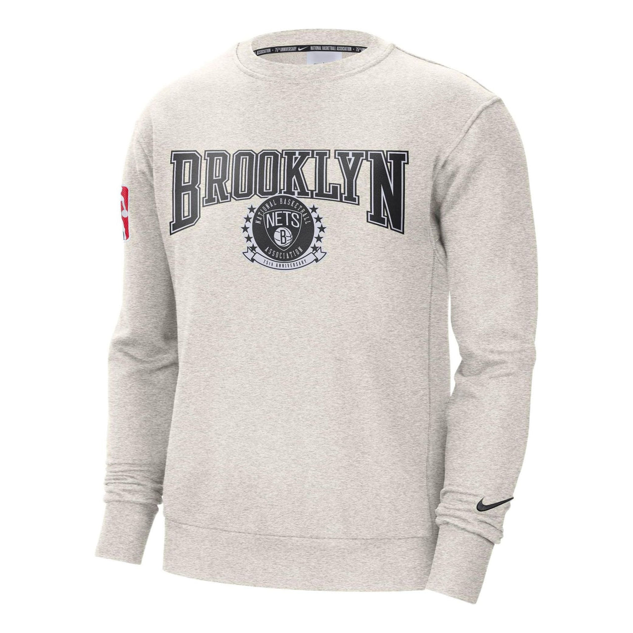 Men's Nike NBA Brooklyn Nets Alphabet Pattern Printing Fleece Round Neck Pullover Birch Color DN4907-051