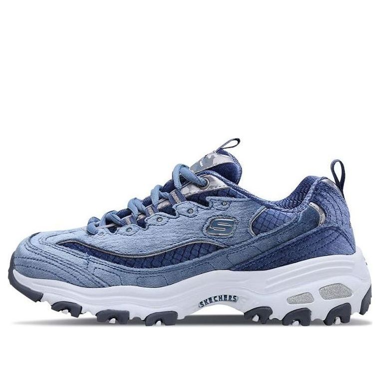 (WMNS) Skechers D'Lites Velvet Low-top Clunky Shoes Gray/Blue 11917-SLT