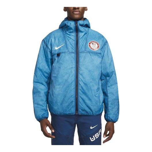 جاكيت رجالي من Nike SS22 بغطاء رأس وطبعة أبجدية مع ريش أزرق من الأسفل DH1596-476
