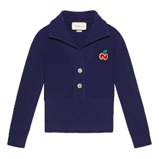 (WMNS) Gucci GG Apple Patch Polo Knitwear For Blue 622116-XKBB9-4447