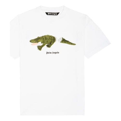 تيشيرت Palm Angels Croco بأكمام قصيرة، أبيض/أخضر، PMAA001R21JER0020155