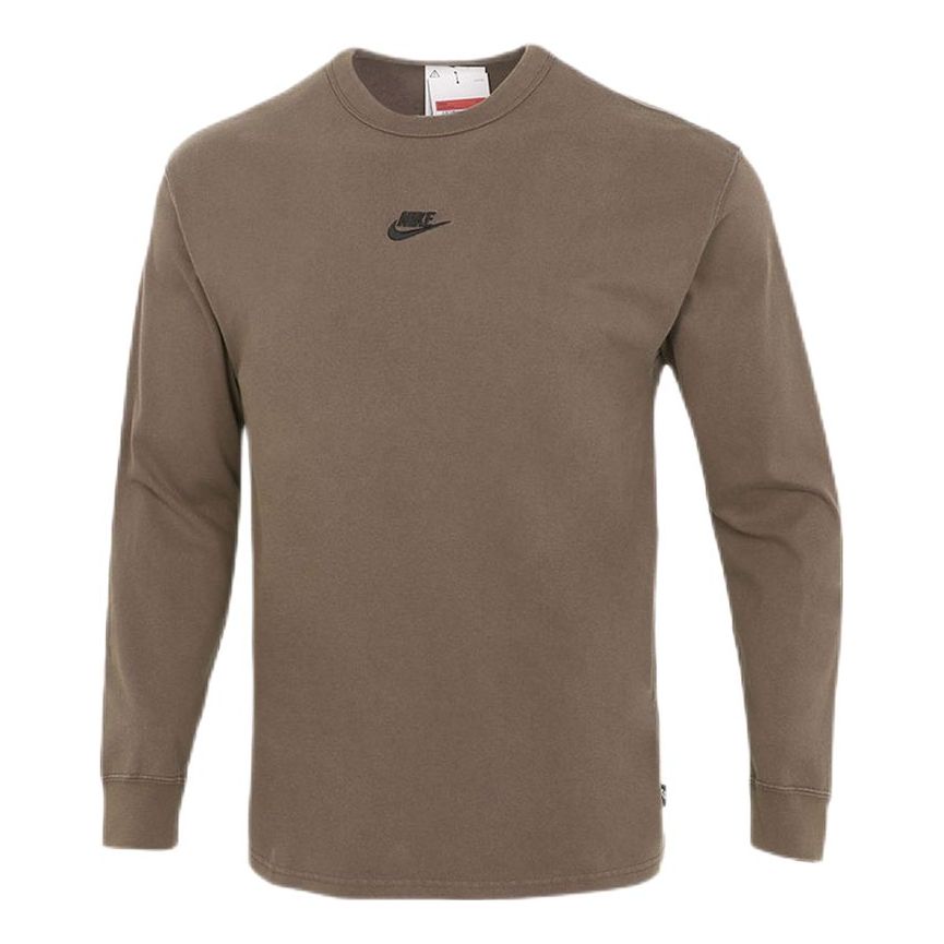 Men's Nike Solid Color Small Logo Round Neck Long Sleeves Coffee T-Shirt DJ1583-004